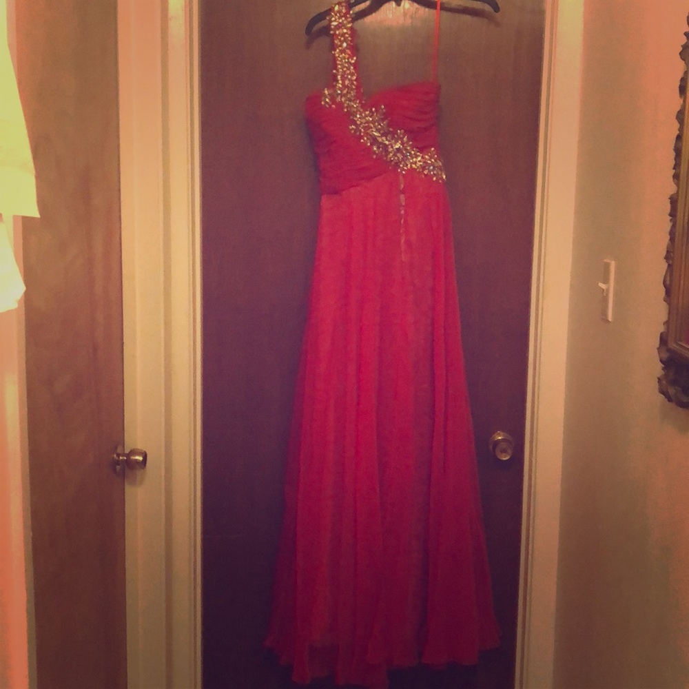 Red One Shoulder Evening Gown